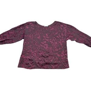CLUB MONACO Silk Mix Semi Sheer Blouse With Print Brown/Burgundy Size Medium